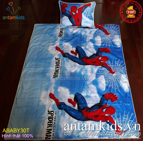 Bộ chăn gối cho bé đi học Tiểu học hình Người nhện SpiderMan 3D-siêu anh hùng ABABY30T