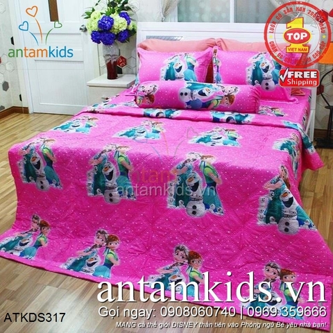 Chăn ga gối Công chúa tuyết Elsa Anna Frozen Tím Hồng mộng mơ cho bé gái ATKDS317