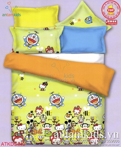 Chăn ga gối Doremon - Hello Kitty và Thế giới hoạt hình - xanh lá dễ thương cho trẻ em ATKDS440