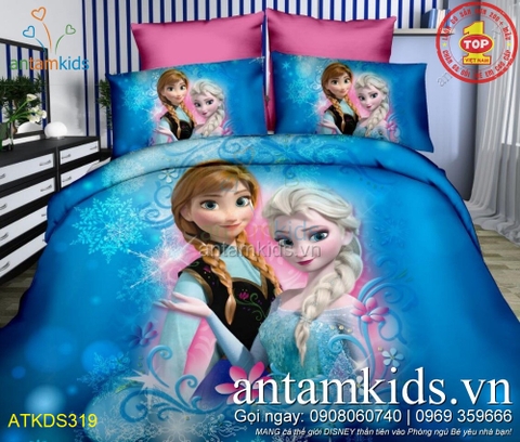 Chăn ga gối Elsa Disney Frozen - Nữ hoàng băng giá Xanh Hồng đẹp mê ly cho bé gái ATKDS319