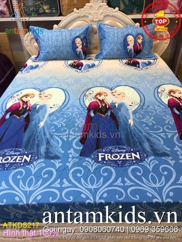 Chăn ga gối Disney Frozen Nữ hoàng Băng giá ATKDS217 màu xanh lãng mạn cho bé gái