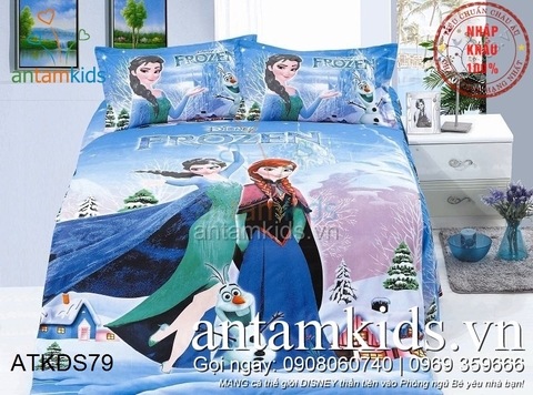 Chăn ga gối cho bé gái hình Công chúa Băng giá Frozen Anna Elsa ATKDS79