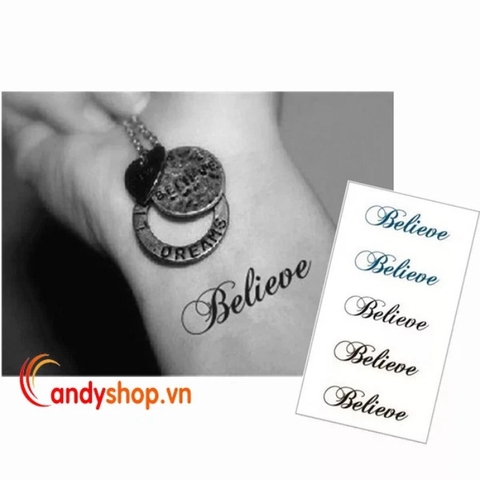 Hình xăm dán tattoo chữ Believe HC-136