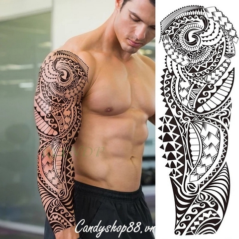 Hình Xăm Dán Tattoo Kín Tay Họa Tiết TQB-65