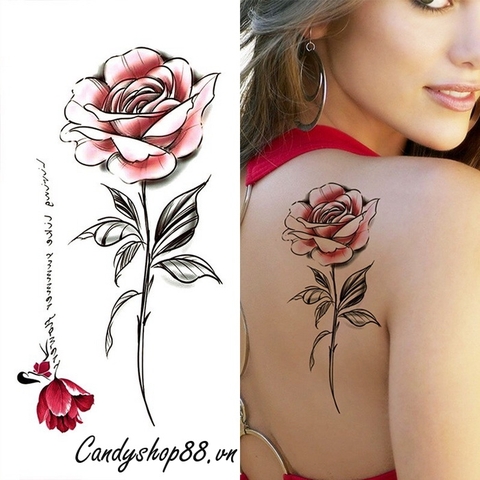 Hình xăm dán tattoo hoa hồng XQB-198