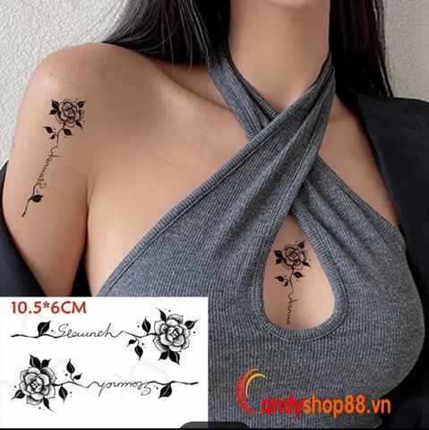 Hình Xăm Dán Tattoo Dòng Chữ Hoa Hồng RC-144