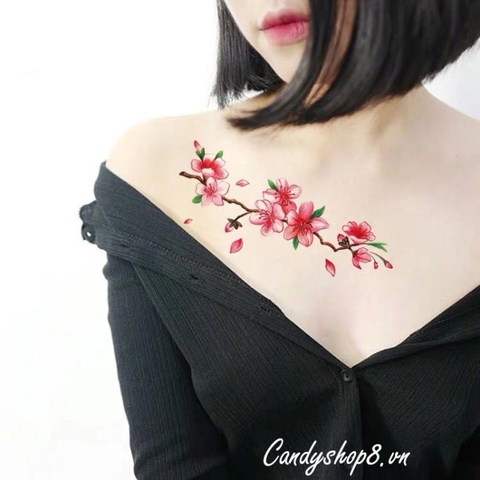 Hình xăm dán tattoo cành đào TBX-9018