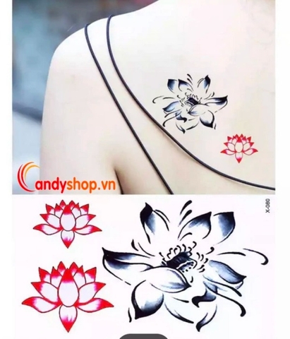 Hình xăm tattoo dán hoa sen X-80