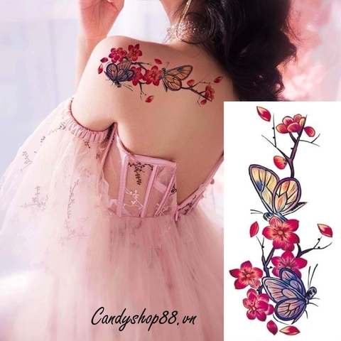 Hình xăm dán tattoo hoa bướm QC-653