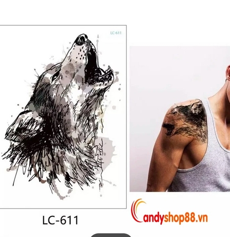 Hình xăm dán tattoo sói LC-611