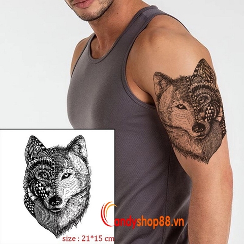 Hình xăm dán tattoo sói LC-607