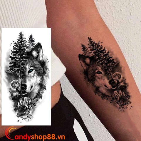 Hình xăm dán tattoo sói K-499