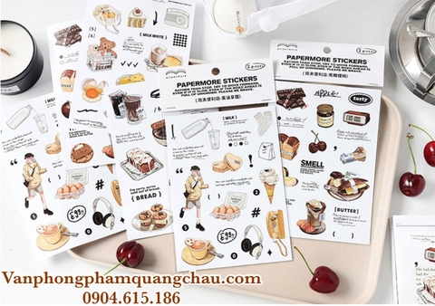 Stickers chủ đề Eat well trà bánh xinh xắn trang trí Journal - Set 02 tờ_S04