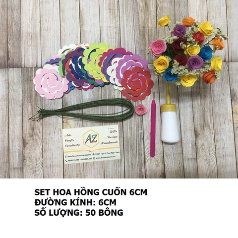 Bộ nguyên liệu làm hoa hồng cuốn 6cm (50 bông)_QC33