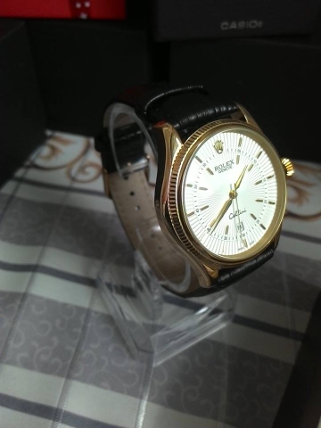 Đồng hồ Rolex RLTV028 mặt vàng, đồng hồ dây da