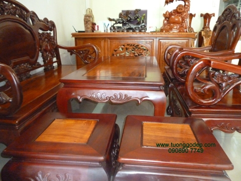 Bộ bàn 6 món - Gỗ căm xe, mặt bàn và mặt ghế gỗ gõ đỏ