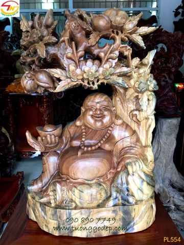 Phật Di Lặc ngồi cây đào, gỗ đổi màu (PL554)
