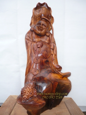 Phật Di Lặc câu cóc, Gỗ hương -  Cao 88cm