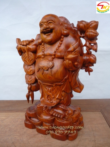 Phật Di Lặc gánh tiền (Gỗ hương, cao 40cm - PL156)
