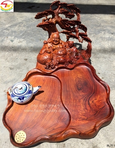 Phật Di Lặc khay trà gỗ cẩm lai - PL711
