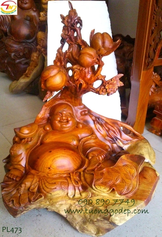 Phật Di Lặc gỗ hương ngồi gốc đào (PL473)