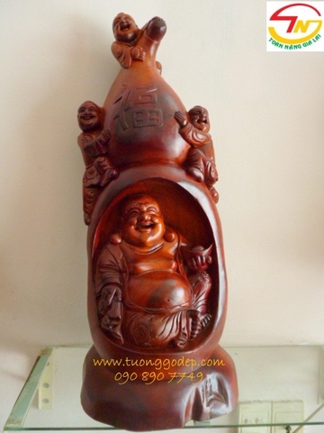 Phật Di Lặc tam Phúc và hô lô (Gỗ hương - PL164)