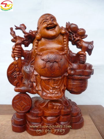 Phật Di Lặc gánh tiền (Gỗ hương, cao 50cm - PL155)