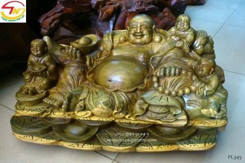 Phật Di Lặc tam phúc, gỗ đổi màu - PL345
