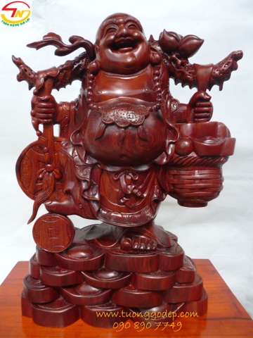 Phật Di Lặc gánh tiền (Gỗ hương, cao 45cm - PL163)