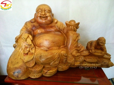Tượng gỗ xá xị Phật Di Lặc ngồi bao tiền (PL256)