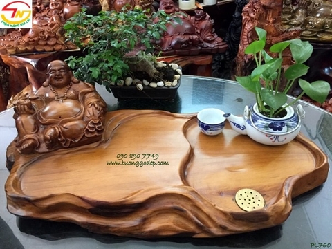 Khay trà - Phật Di Lặc gỗ ngọc am