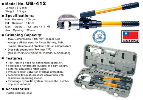 Kềm ép cos thuỷ lực 12 tấn UB-412 / Kudos (Taiwan) Kềm ép cos thuỷ lực 12 tấn UB-412 / Kudos (Taiwan)