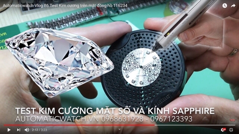 Test Kiểm tra kim cương thiên nhiên trên mặt đồng hồ Rolex replica