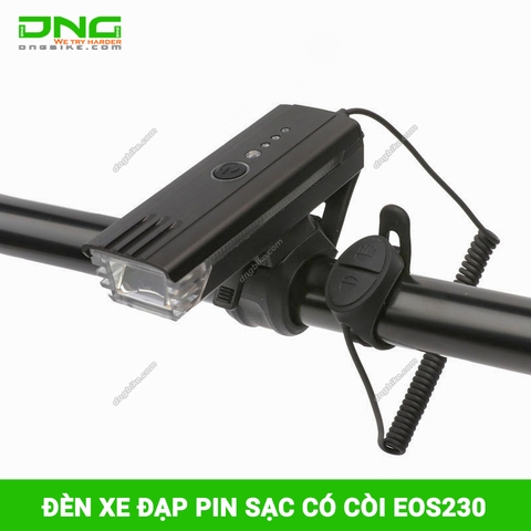 Đèn pha xe đạp pin sạc có còi EOS230/HJ-062