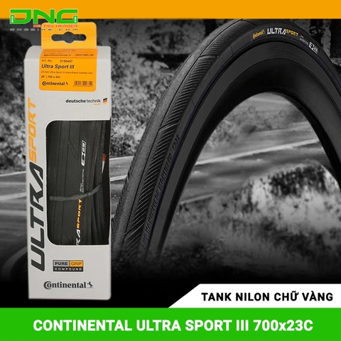 Lốp xe đạp CONTINENTAL ULTRA SPORT III 700x23c Tank nilon chữ vàng