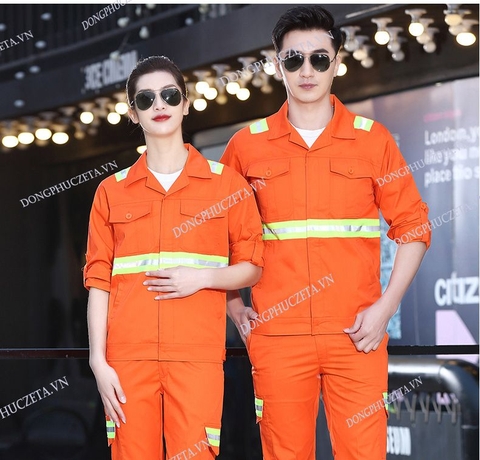 Áo bảo hộ lao động phản quang công trường xây dựng màu cam