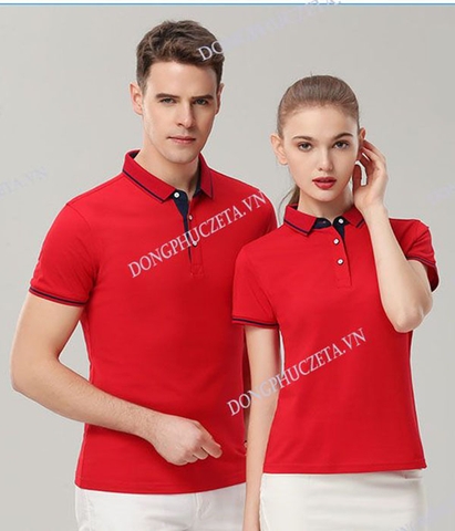 Áo phông đồng phục công ty đẹp cao cấp màu đỏ, ngắn tay dáng slimfit cho nhân viên
