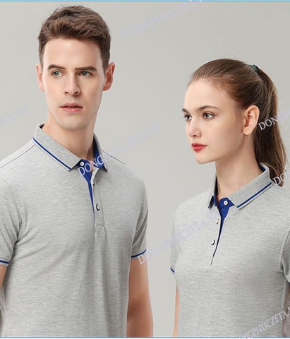 Áo phông đồng phục công ty đẹp cao cấp màu ghi, ngắn tay dáng slimfit cho nhân viên