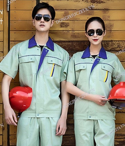 Mẫu đồng phục bảo hộ đẹp giá rẻ may sẵn màu xanh cốm
