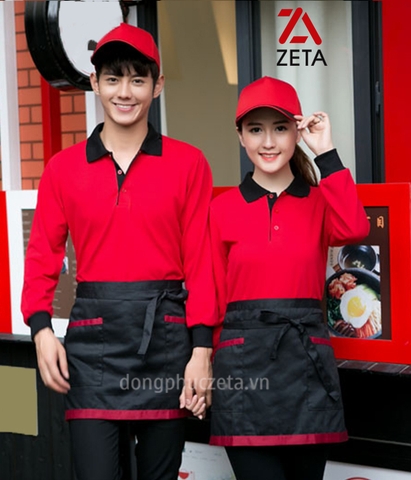 Đồng phục áo phông cho nhân viên phục vụ màu đỏ dài tay