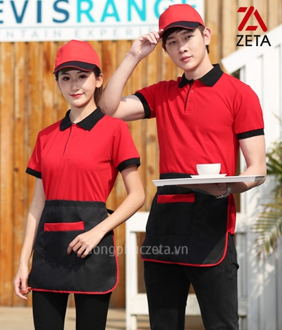 Đồng phục áo phông cho nhân viên phục vụ màu đỏ ngắn tay