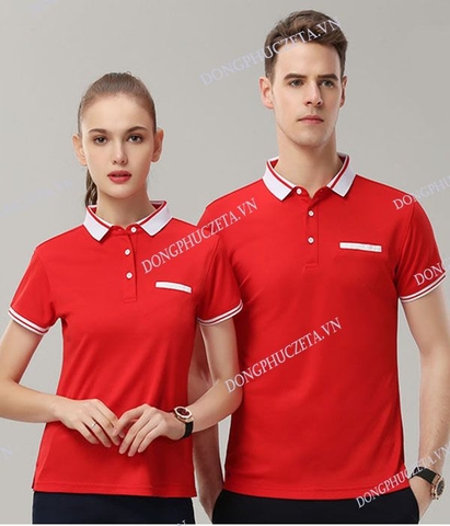 đồng phục áo phông văn phòng đẹp cao cấp màu đỏ, ngắn tay dáng slimfit cho nhân viên