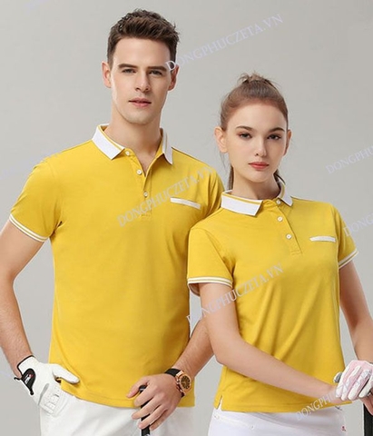 đồng phục áo phông văn phòng đẹp cao cấp màu vàng cúc, ngắn tay dáng slimfit cho nhân viên
