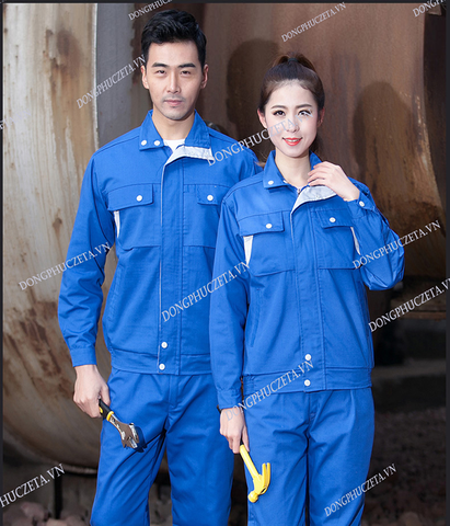 đồng phục kỹ sư - kỹ thuật công nhân màu xanh dương phối ghi