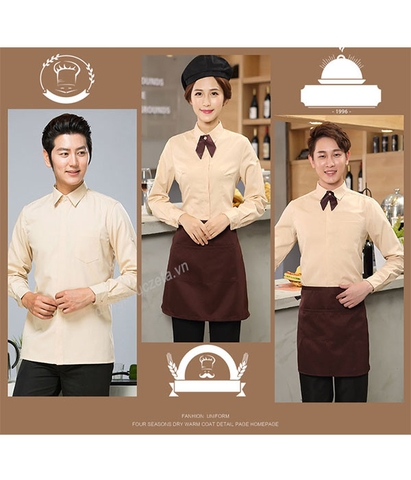 Mẫu đồng phục nhà hàng khách sạn tp hcm, phục vụ nhà hàng phong cách phương tây, quán cà phê, cửa hàng bánh với tay dài phù hợp cho mùa thu, mùa đông