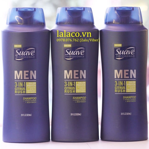 Tắm, gội, xả Suave Men 3 in 1 Shampoo, Conditioner and Body Wash (Mỹ) 828ml