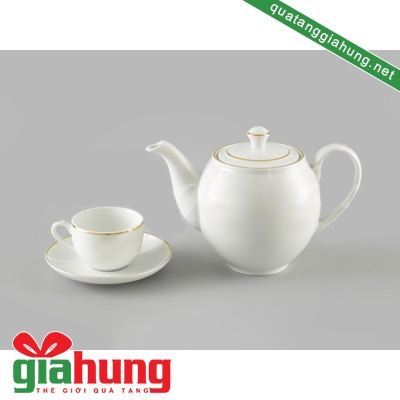 BỘ ẤM TRÀ GỐM SỨ MINH LONG CAMELLIA VIỀN CHỈ VÀNG 0.8 L - 015