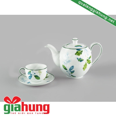 BỘ ẤM TRÀ GỐM SỨ MINH LONG CAMELLIA LÁ XANH 0.8 L - 031