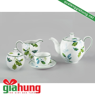 BỘ ẤM TRÀ GỐM SỨ MINH LONG CAMELLIA LÁ XANH 1.1 L - 042