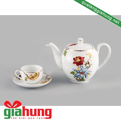 BỘ ẤM TRÀ GỐM SỨ MINH LONG CAMELLIA CÁT TƯỜNG 0.8L - 047